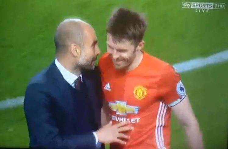 Carrick reveals what Guardiola told him at the final whistle of Manchester derby draw Carrick reveals what Guardiola told him at the final whistle of Manchester derby draw