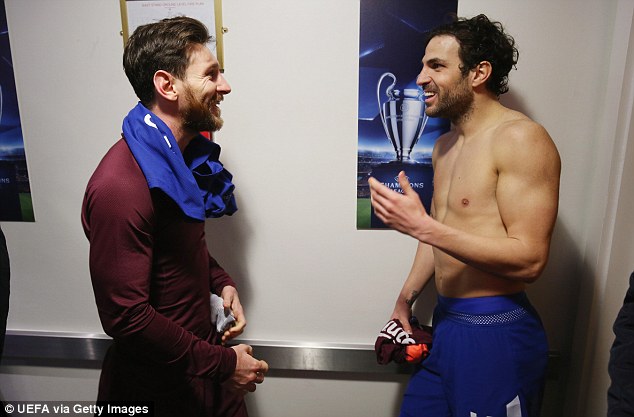 Fabregas reunites with mates Messi after 1-1 draw in Champions League clash Fabregas reunites with mates Messi after 1-1 draw in Champions League clash